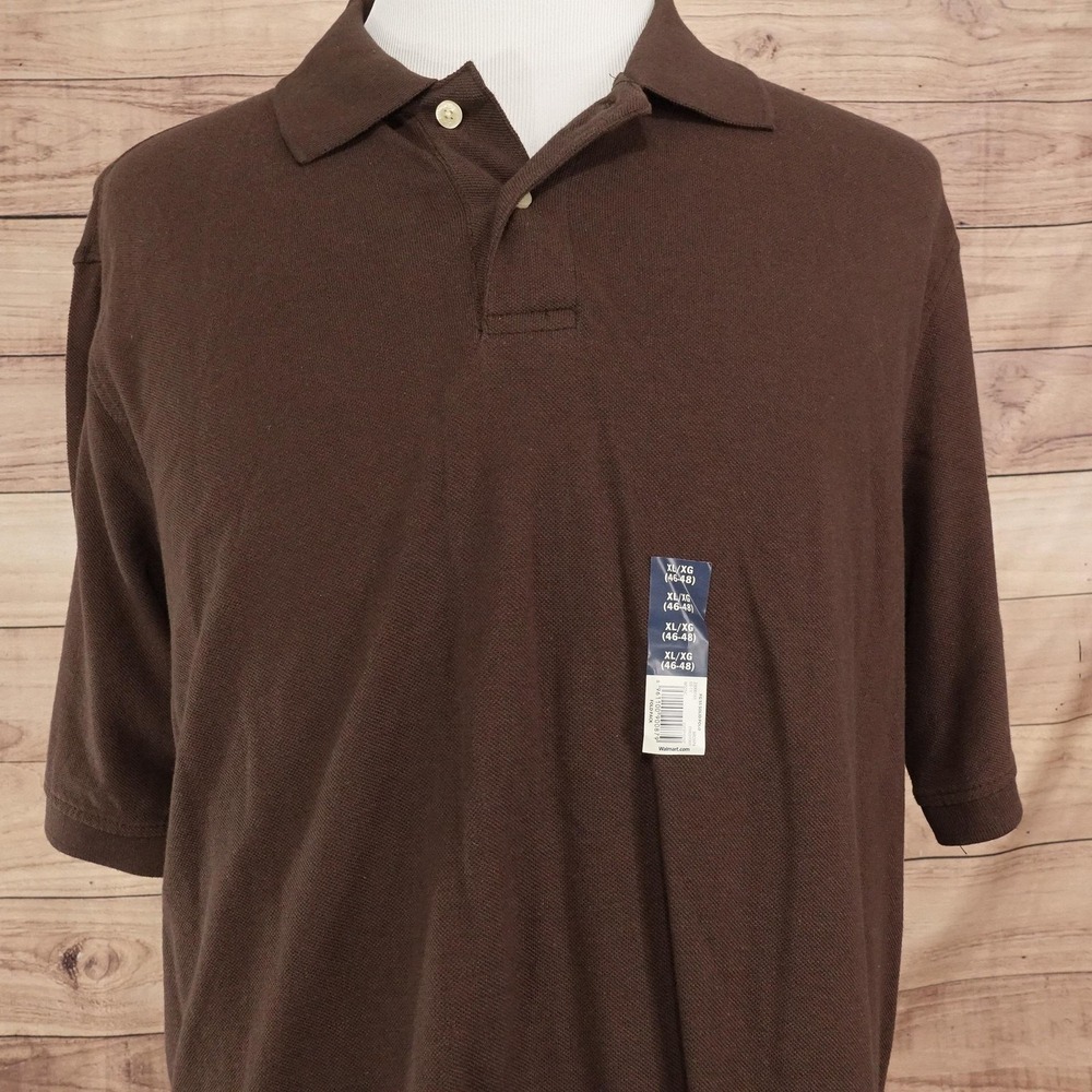 Faded Glory Polo Shirt Mens XL Brown 100% Cotton Solid Knit Short Sleeve Casual